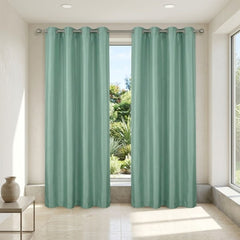 Moss Green Faux Silk Fully Lined Eyelet Curtains - 1 Pair,