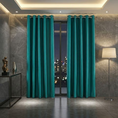 Emerald Green Faux Silk Fully Lined Eyelet Curtains - 1 Pair