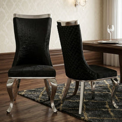 Samara Black Silver Velvet Dining Chairs - Set of 2 Quilted Back