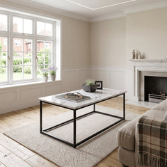 Zurich Marble Finish Coffee Table with Black Metal Frame Living Room