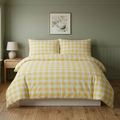 Gaveno Cavailia Ochre Gingham King Duvet Cover Microfibre Bed Set
