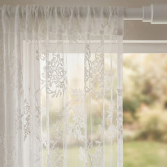 Traditional White Floral Lace Voile Curtain Panel - 57" x 90"