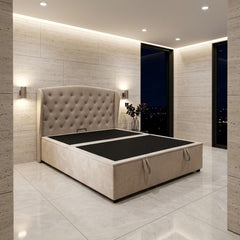 Marlow Cream Velvet Storage Ottoman Bed - Single, Double, King Sizes
