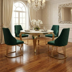 Sofia 150cm Cream Gold Marble Dining Table & 4 Lasco Green Gold Chairs