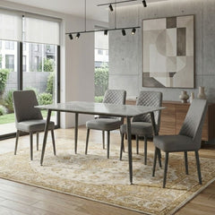 Oxford Grey Ceramic Dining Table and 4 Grey Upholstered Chairs Set