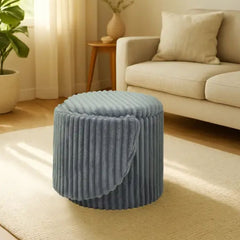 3 In 1 Charcoal Harp Ribbed Ottoman Storage Stool - Modern Velvet Seat