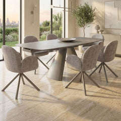 Gstaad Grey Ceramic Extending Dining Set 6 Swivel Chairs 160-240cm
