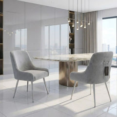 Marco Dining Chair Brushed Velvet In Silver - Sold In Pairs