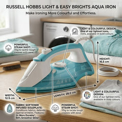Russell Hobbs Light & Easy Brights Aqua Steam Iron - 115g Steam Shot