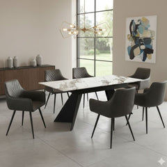 Chicago Cream & Gold Ceramic Extending Table & 6 Stanford Grey Chairs