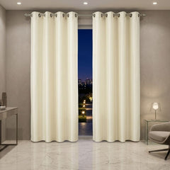 Cream Faux Silk Fully Lined Eyelet Curtains - 1 Pair
