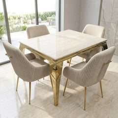 1.2m Sofia Cream Marble Dining Table & 4 Marco Cream Velvet Chairs