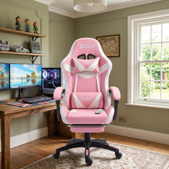 ZADAR White/Pink Musical Gaming Chair with Bluetooth, RGB & Footrest
