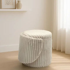 3 In 1 Natural Malibu Bouclé Ottoman Storage Stool - Round Cream Seat