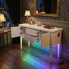 Aura High Gloss White Sideboard with LED Light, USB & Bluetooth 120cm