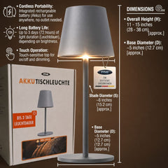 Duchi 36cm LED Touch Lamp - White Cordless, Rechargeable & Dimmable