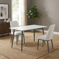 Set of 4 Oxford White PU Leather Dining Chairs with Slim Metal Legs