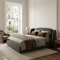 Modern Curved Pillow-Wing Upholstered Bed Frame