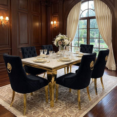 1.2 Sofia Cream Gold Marble Dining Table & 4 Black Velvet Chairs Set