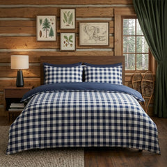Gaveno Cavailia Blue Gingham Double Duvet Cover Microfibre Bed Set