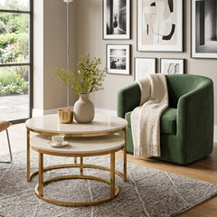 Boston Cream Marble Nest of Tables Set of 2 Gold Metal Frame