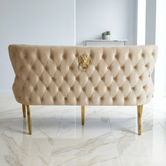 Victoria Mink Shimmer Fabric Luxury Bench with Gold Lion Knocker