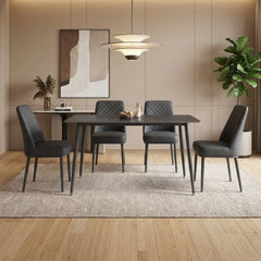 Oxford Black Ceramic Dining Table and 4 Black Upholstered Chairs Set