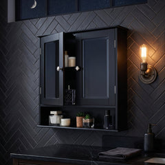 Maine Black 2 Door Bathroom Wall Cabinet with Mirrored Doors & Storage