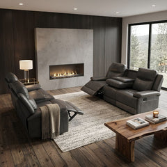 Casper Grey Leather 3 and 2 Seater Manual Recliner Sofa Set Pack