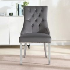 Set of 6 Minister Grey Brushed Velvet Lion Knocker Dining Chairs