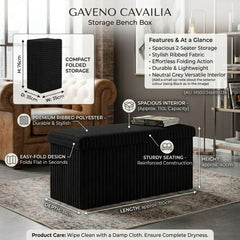 Gaveno Cavailia Black Ribbed Storage Bench - Foldable 110L Ottoman Box