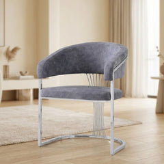 Grey Porado Leatheraire Dining Chair | Silver Frame Luxury Seating
