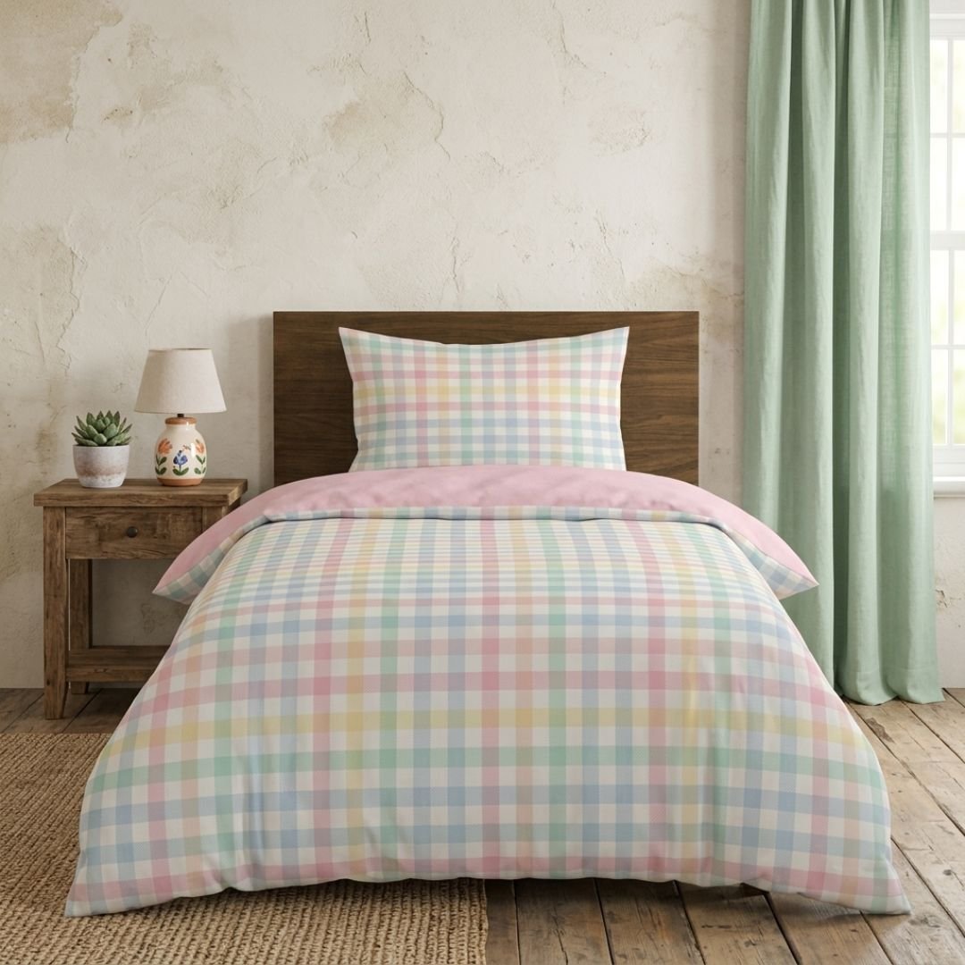 Gaveno Cavailia Pastel Gingham Single Duvet Cover Microfibre Bed Set