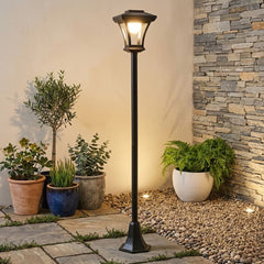 Black 1.5m Solar Lamp Post - Warm White LED Outdoor Garden Light