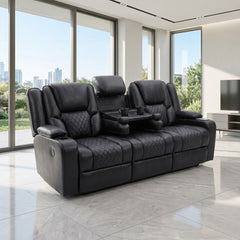 Adorn Black PU Leather Electric Recliner Sofa Set - 3 & 2 Seater