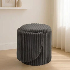 3 In 1 Charcoal Malibu Bouclé Ottoman Storage Stool - Round Seat