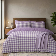 Gaveno Cavailia Lilac Gingham Double Duvet Cover Microfibre Bed Set