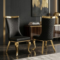 Samara Black Gold Velvet Dining Chairs - Set of 2 Quilted Back