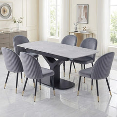 Sapphire 140-180cm Extending Grey Sintered Stone Table & 6 Liza Chairs