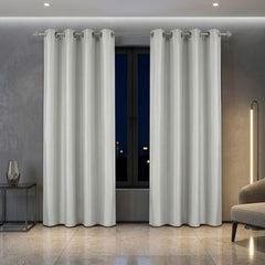 Silver Faux Silk Fully Lined Eyelet Curtains - 1 Pair,