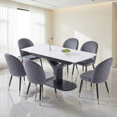 Sapphire 140-180cm Extending White Quartz Table & 6 Grey Liza Chairs