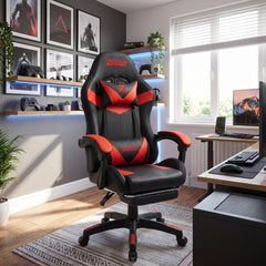 ZADAR Red/Black Musical Gaming Chair with Bluetooth, RGB & Footrest