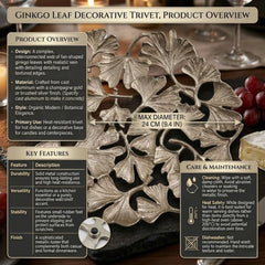 Ginkgo Leaf Decorative Trivet - 24cm Champagne Gold Cast Aluminum