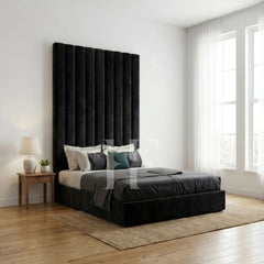 Luxury High Tall Vertical Panel Upholstered Velvet Bed Frame