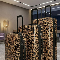 Leopard Print Hard Shell Suitcase Set of 3 - 55cm, 67cm & 77cm