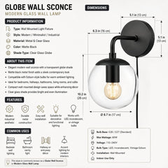 Stockholm Wall Light Black - Minimalist Modern Indoor Glass Wall Lamp