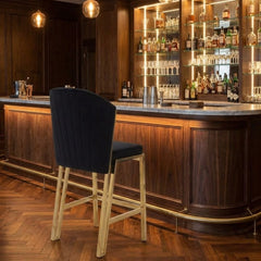 Fabio Black Velvet Barstool with Gold Frame | Luxury Breakfast Stool