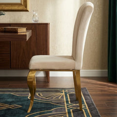 Armenia Cream Velvet Dining Chairs - Set of 2 with Polished Gold Legs