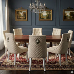 Set of 6 Minister Mink Brushed Velvet Lion Knocker Chairs with Pearls