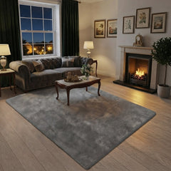 Dark Grey Burton Rabbit Fur Soft Touch Rug Anti Slip Washable UK